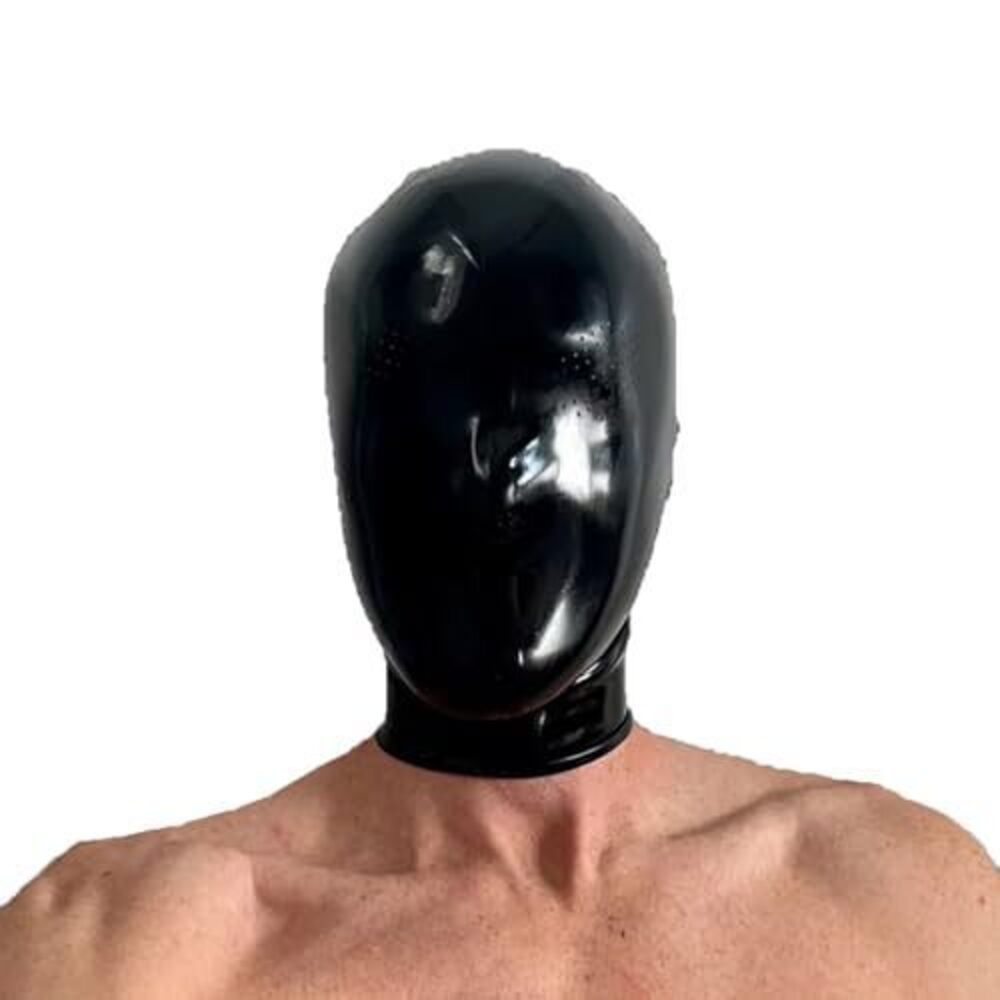 1865 Unisex Black Latex Hood Mask with Pinholes,Stretchable Black Rubber